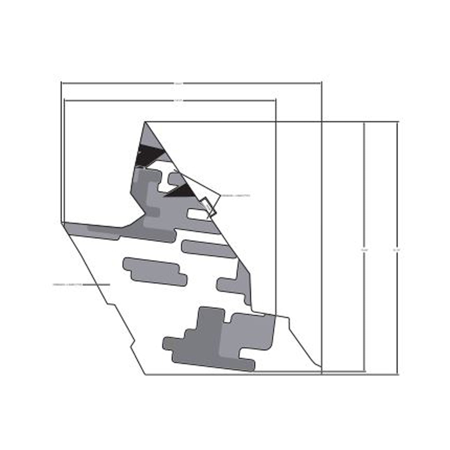 Gray and black camouflage rear fender decal with angular cutout edges for Polaris UTV, right lower side.