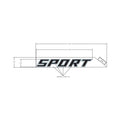 Black and gray "SPORT" hood decal with angular font and dimension lines on white background.