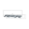 Black and gray RZR door decal with angular lettering on a clear adhesive backing.