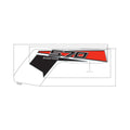 Black and red angular hood decal with "570" number and Polaris branding in white and silver accents.