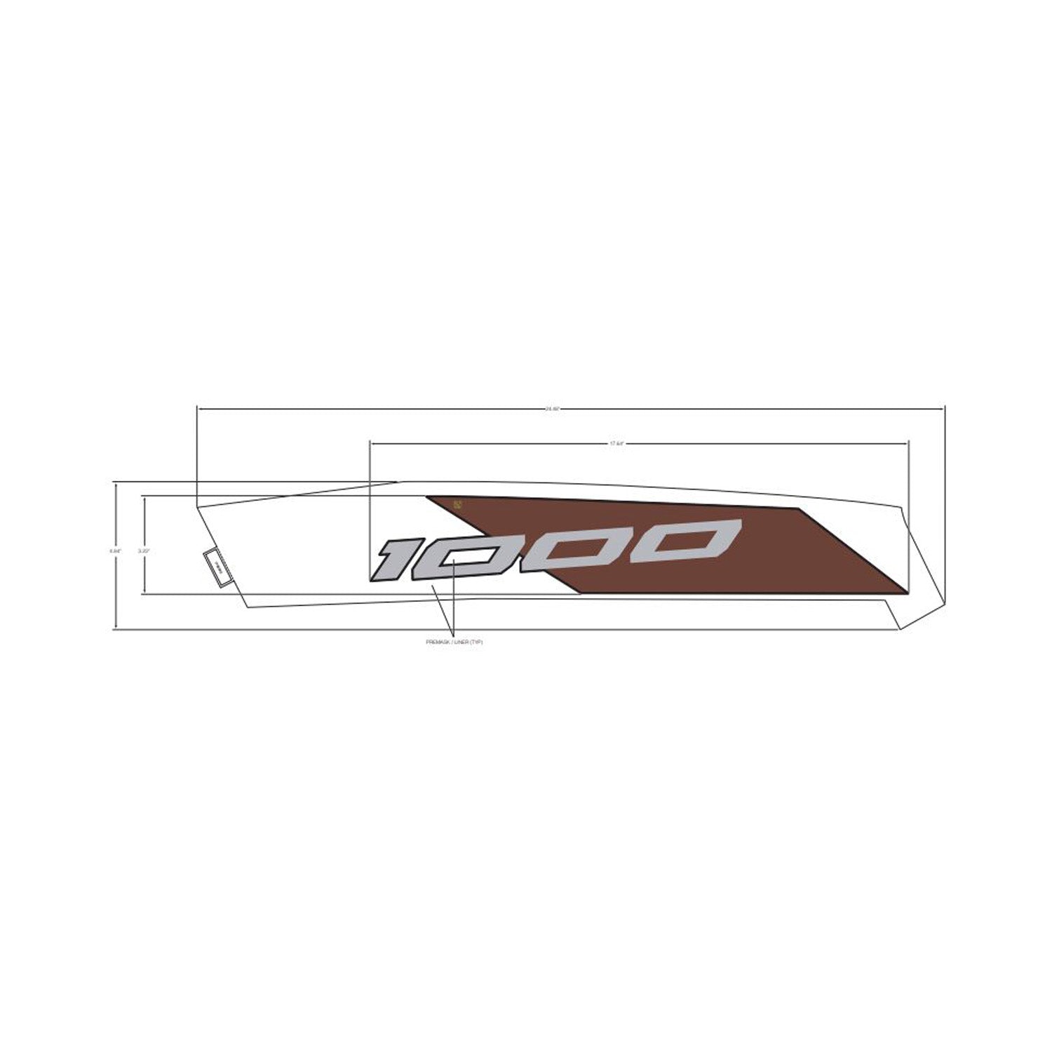 Brown and silver angular decal with "1000" text, designed for left front fender of Polaris UTV.
