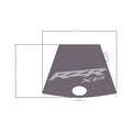 Matte gray trapezoid hood decal with silver RZR XP lettering and a central cutout hole.