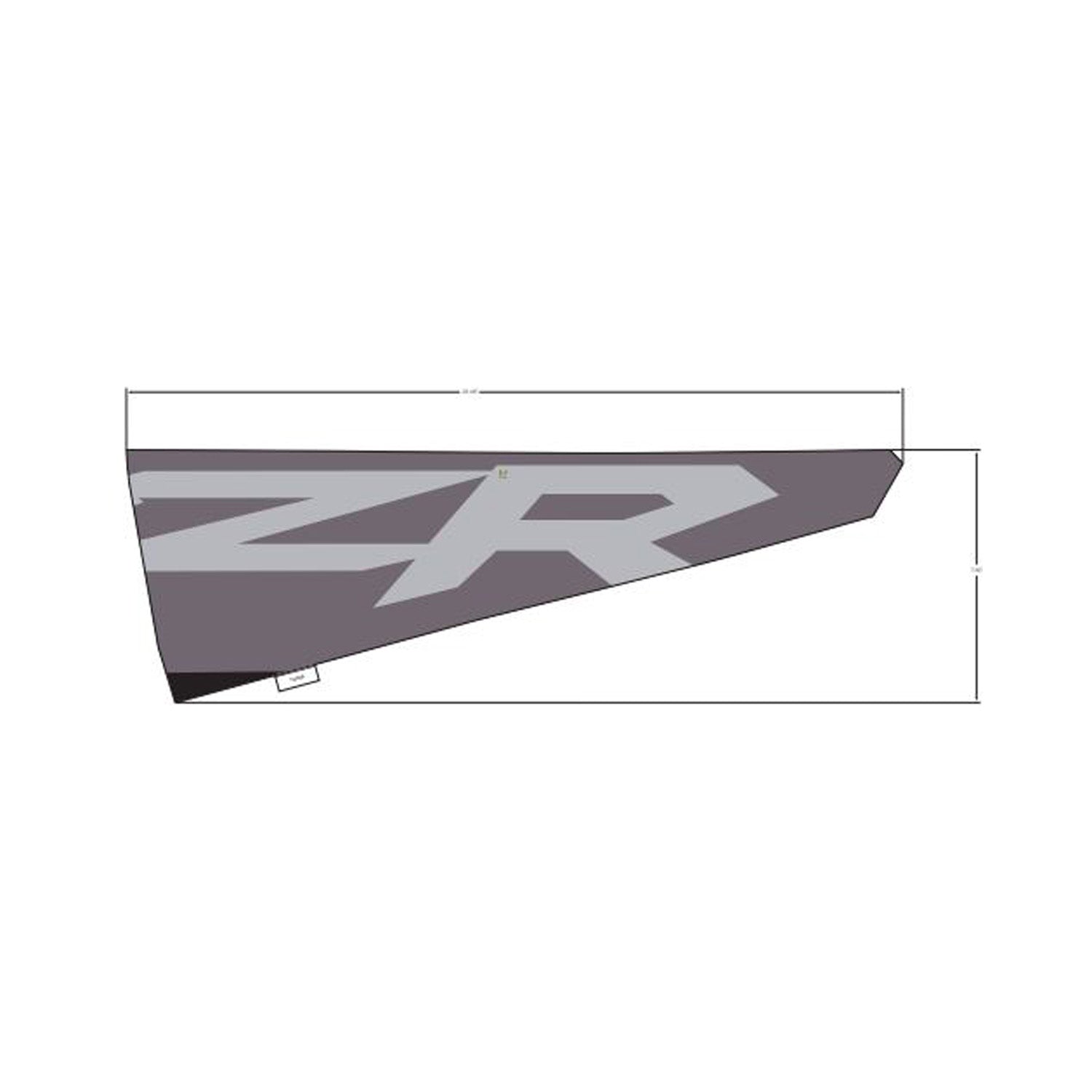 Gray and black triangular decal with stylized "ZR" lettering designed for vehicle door placement.