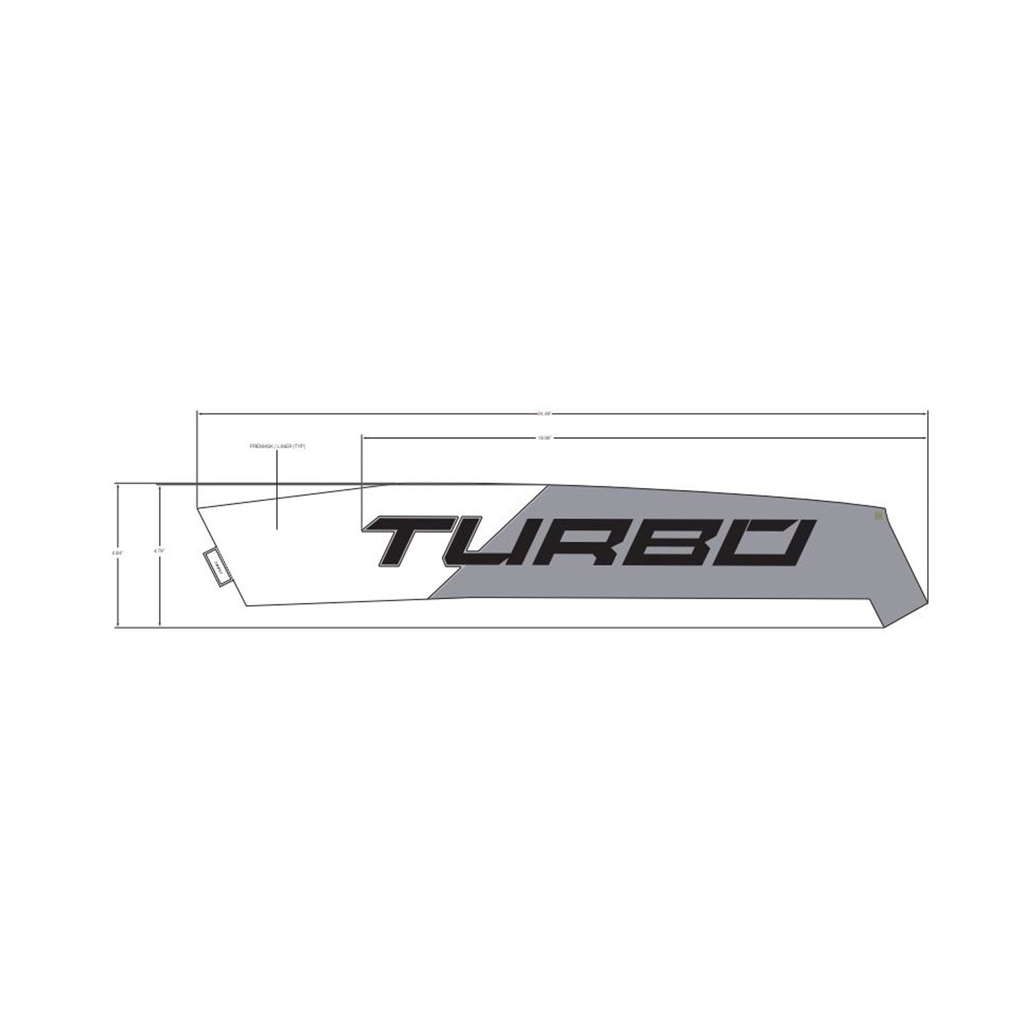 Gray and white angular front fender decal with bold black "TURBO" text.