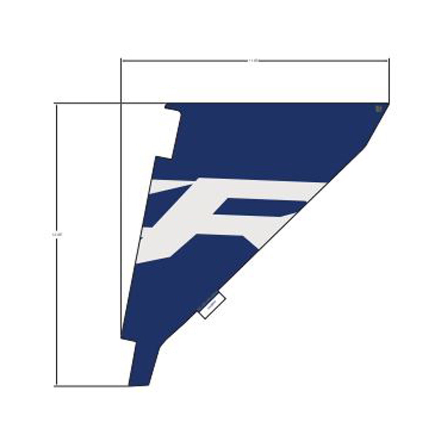 Blue and white triangular bolster cover decal with angular cutouts and a white stylized logo.