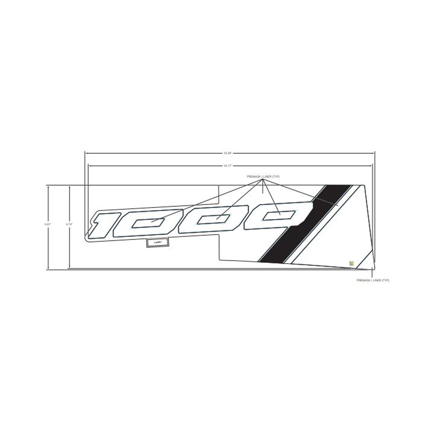 White and black front fender decal with "1000" text and angular stripe design.