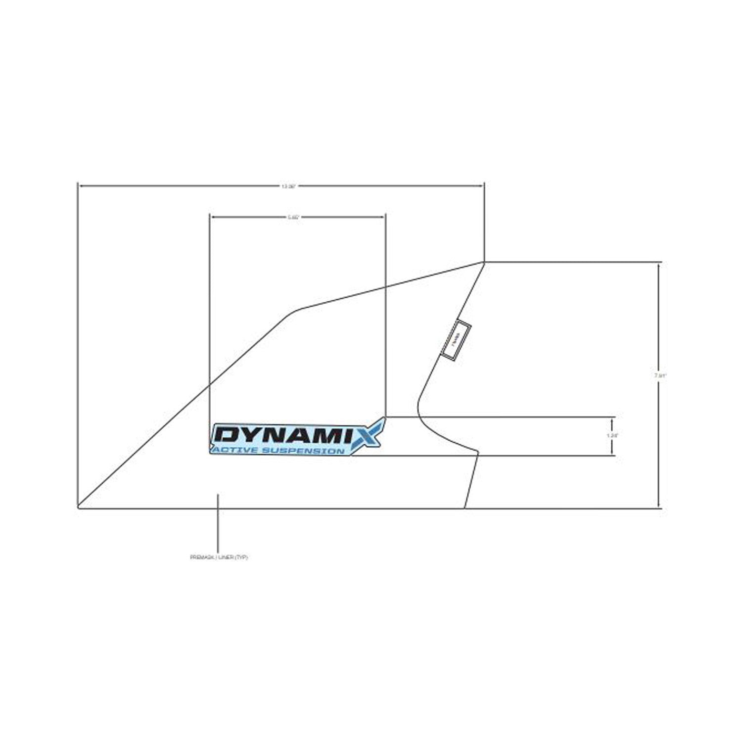 White angular rear fender decal with black and blue "DYNAMIX" logo for right side.
