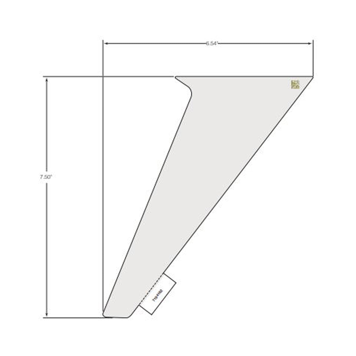 Gray angular rear door decal with sharp edges and a small rectangular tag on the lower corner.