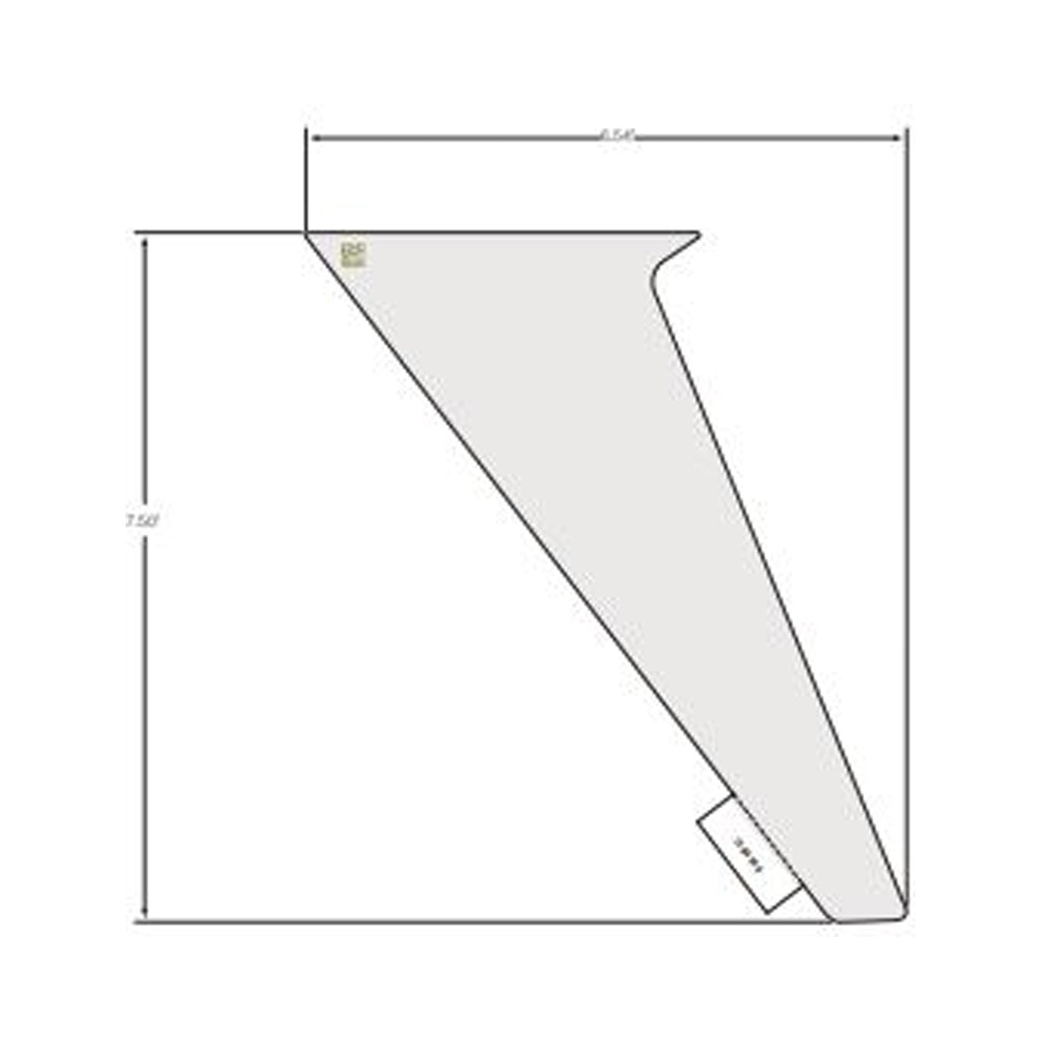 Gray triangular rear door decal with precise measurements for exact fit on right side.