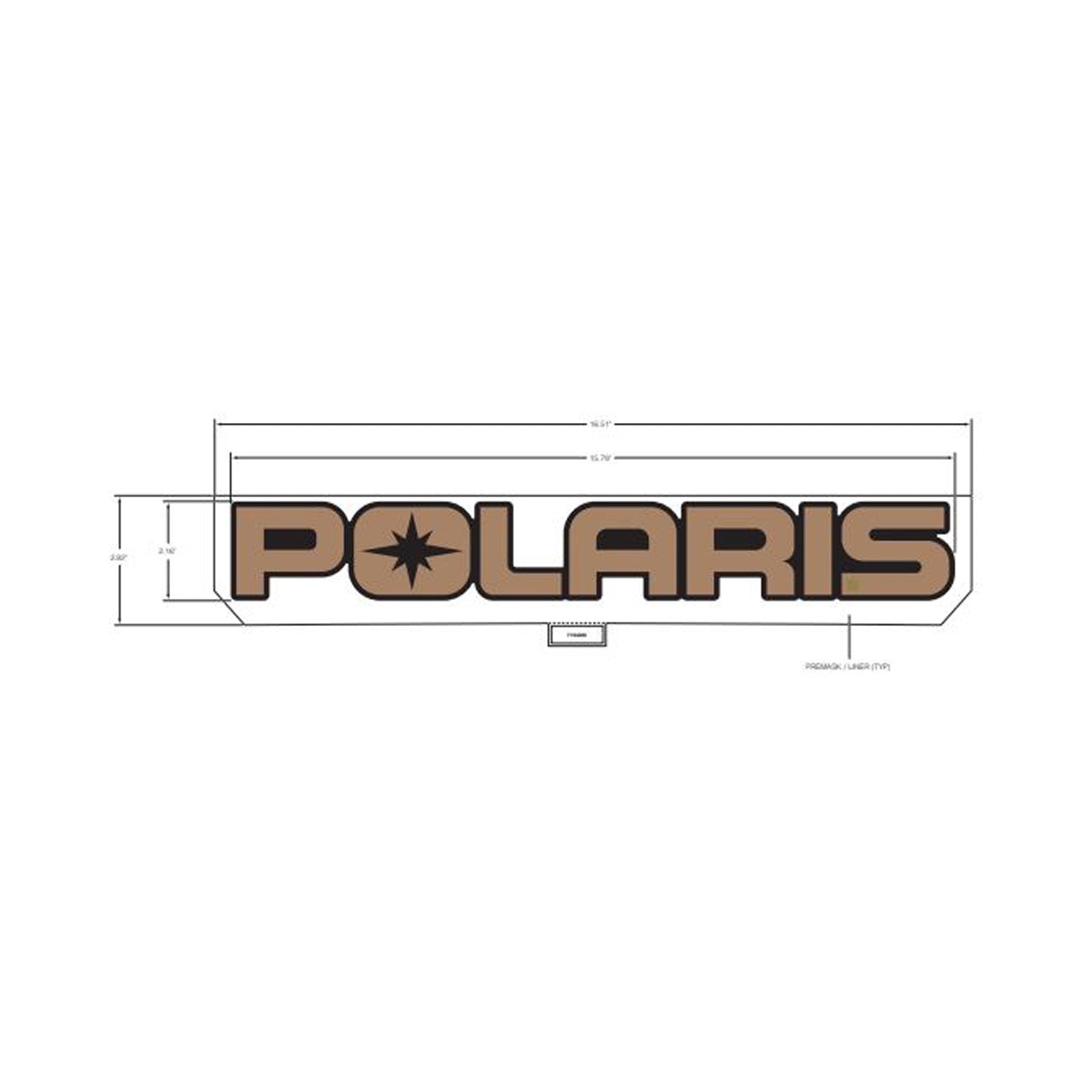 Rectangular tan decal with black outline and Polaris logo featuring a star inside the letter O.