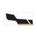 Black and orange angular rear lower door decal with white accent stripe for Polaris UTV.