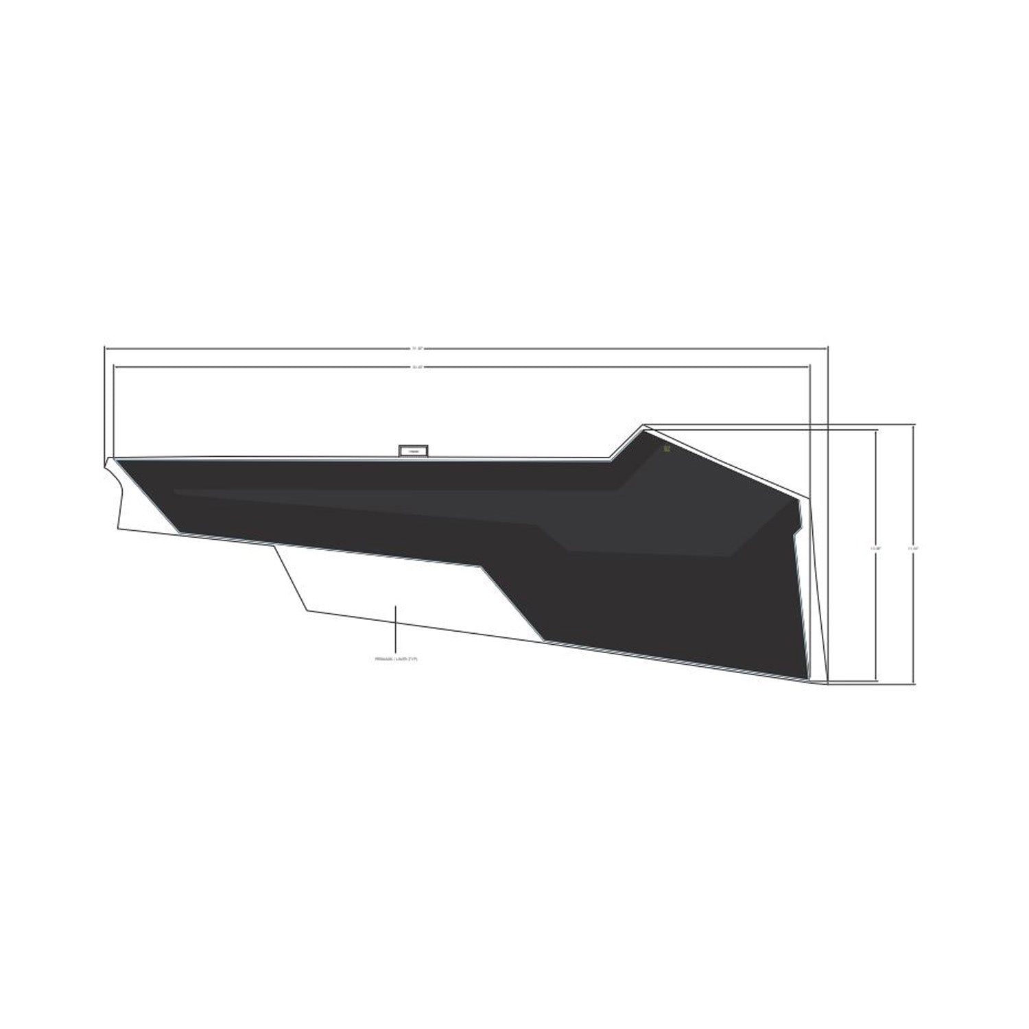 Black angular front lower door decal with sharp edges for Polaris UTV, right side fit.