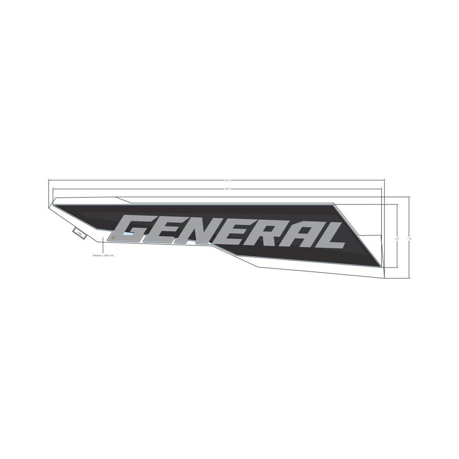 Black and gray angular cargo box side decal with "GENERAL" text in bold letters.