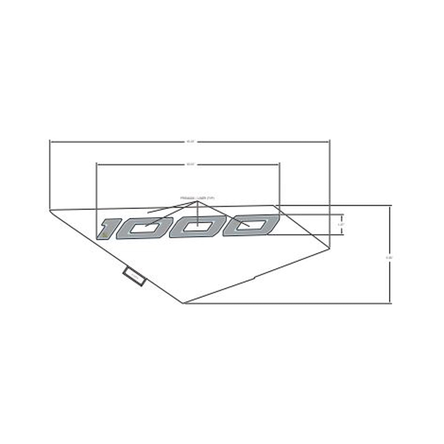 Silver and black angular decal with "1000" text for left front fender of Polaris UTV.