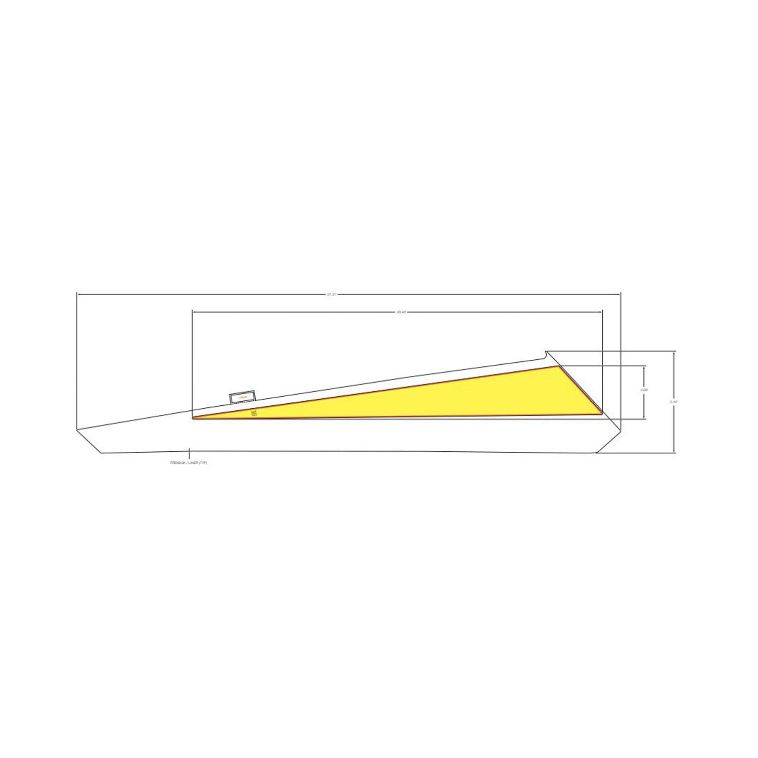 Yellow triangular front lower door decal for right side, designed for Polaris UTVs.