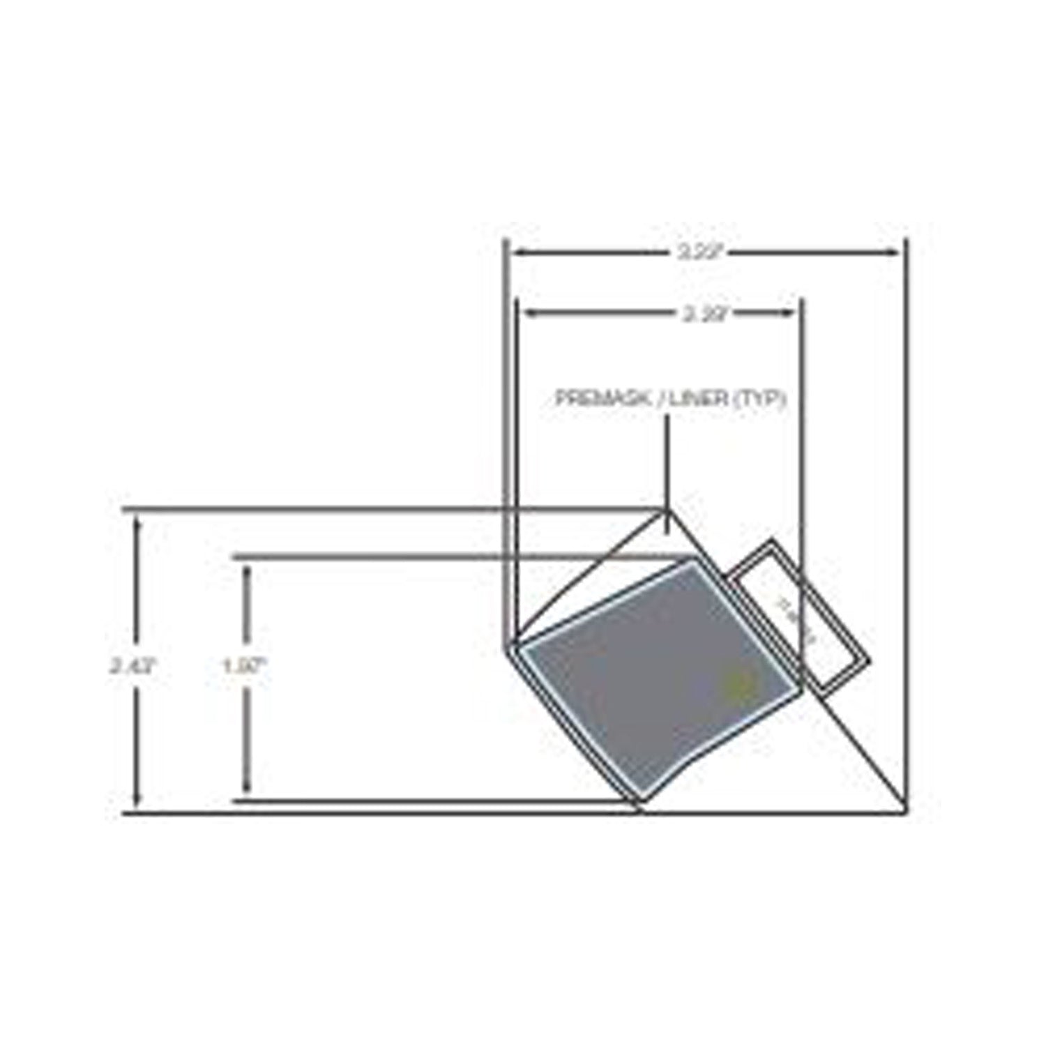 Gray angular front door decal with precise dimensions and sharp corner edges.