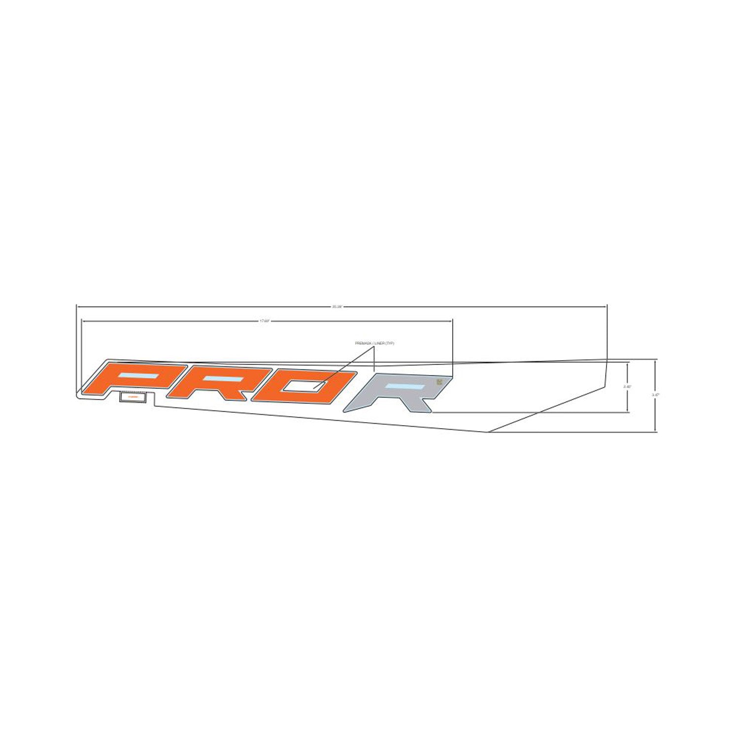 Polaris Rear Fender Decal with orange "PRO" and silver "R" lettering on white backing.