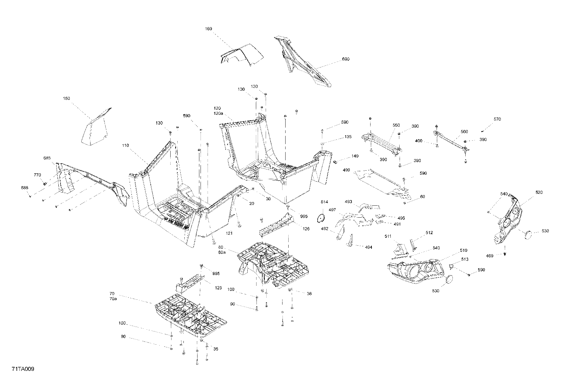 An Image of a Genuine Can-Am Parts Schematic Diagram showing the schematic - BODY - REAR SECTION