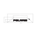 Black reflective decal with bold Polaris logo in all caps and geometric overlay lines.