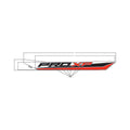 Black, red, and white angular decal labeled "PRO XP" with sharp edges and modern font.
