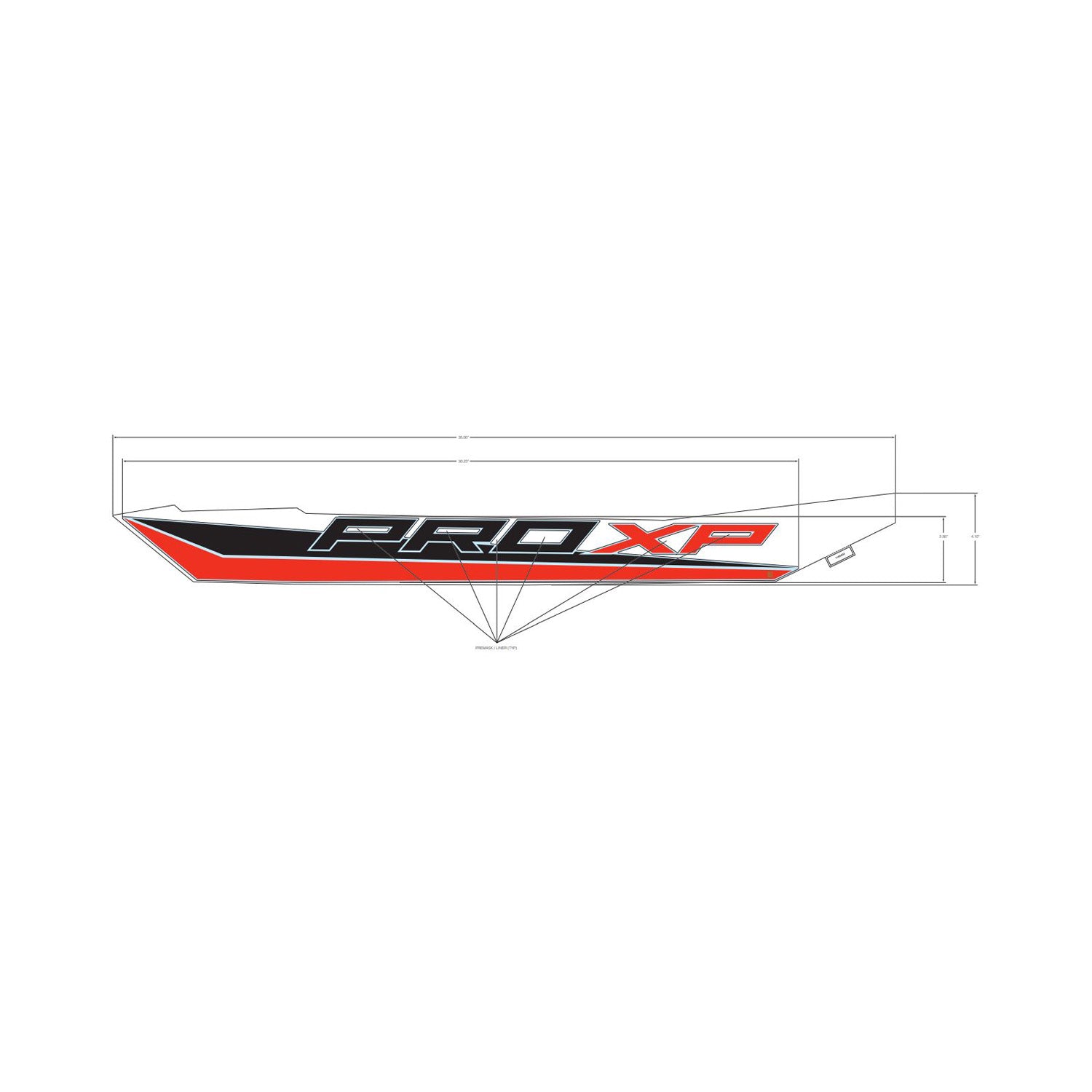 Black and red angular rear fender decal with "PRO XP" text for Polaris Pro XP right side.