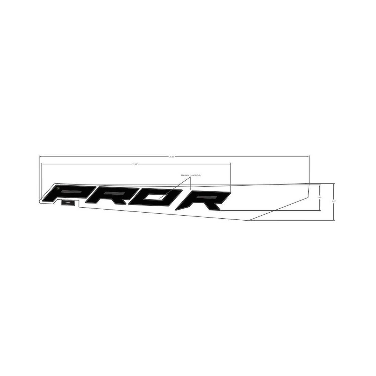 Black angular "PRO R" decal with sharp edges and modern font on transparent backing.