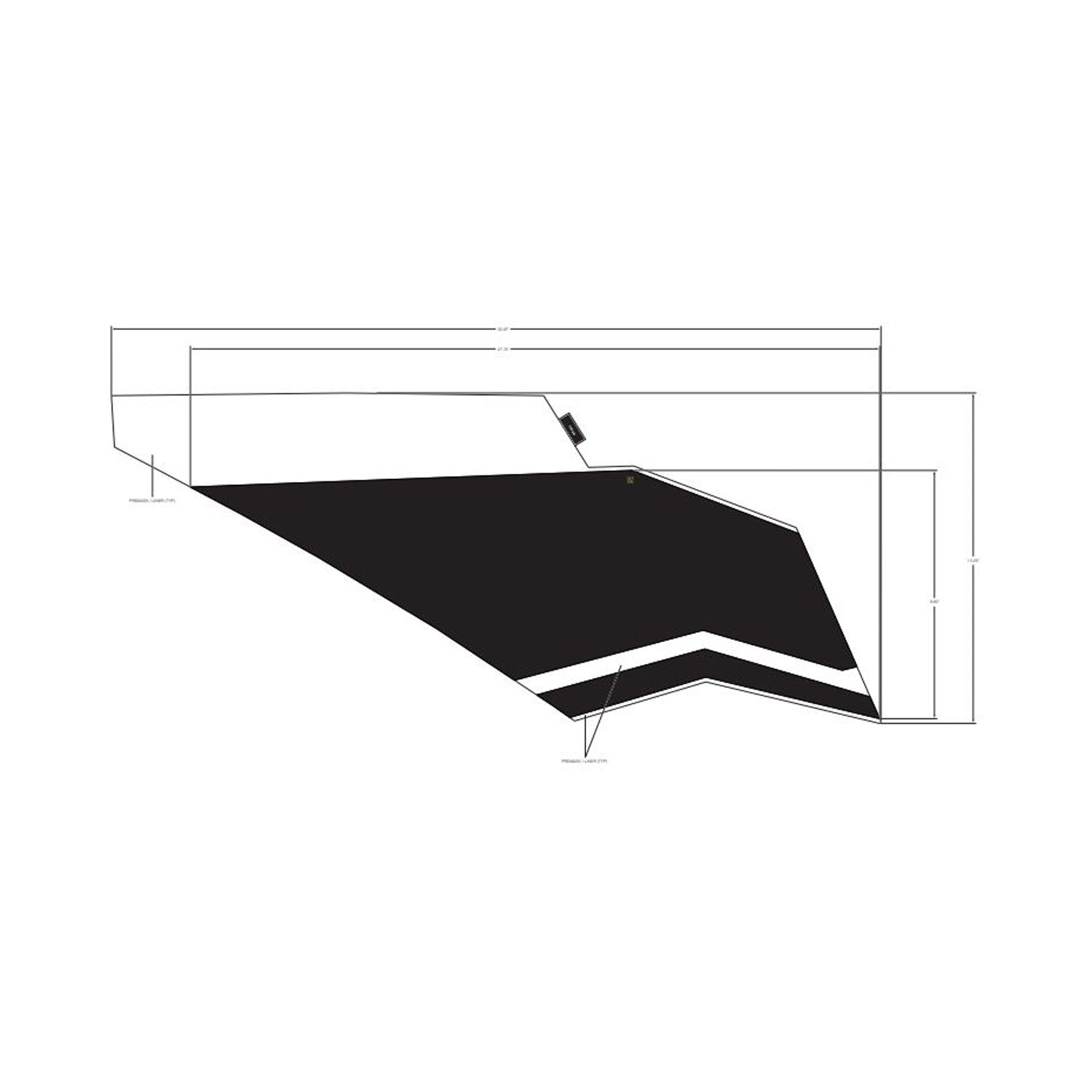Black angular decal panel with sharp edges and a white zigzag stripe near the bottom edge.