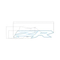 Polaris RZR rear door decal left side in light blue with stylized angular lettering.