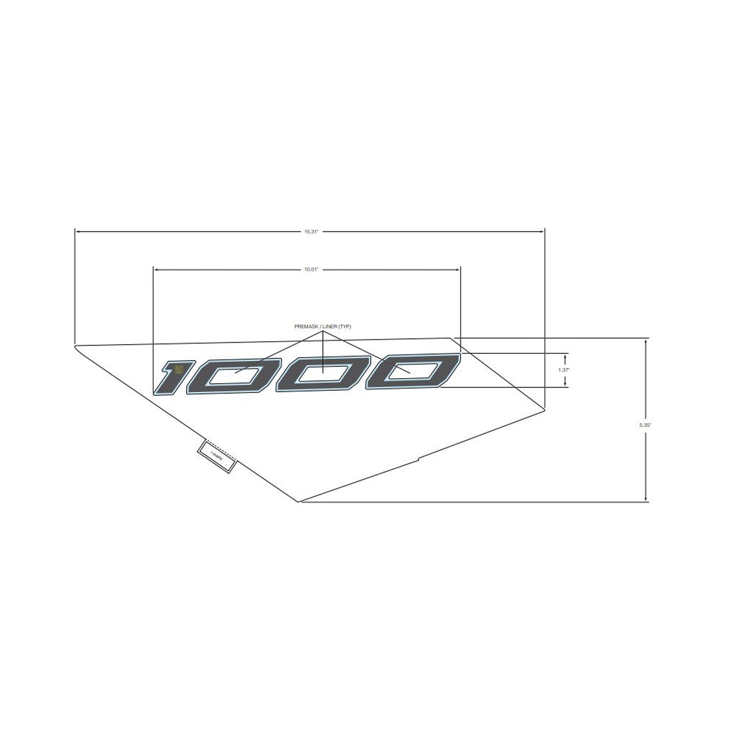 Black and silver "1000" front fender decal with sharp, angular edges for Polaris UTVs.