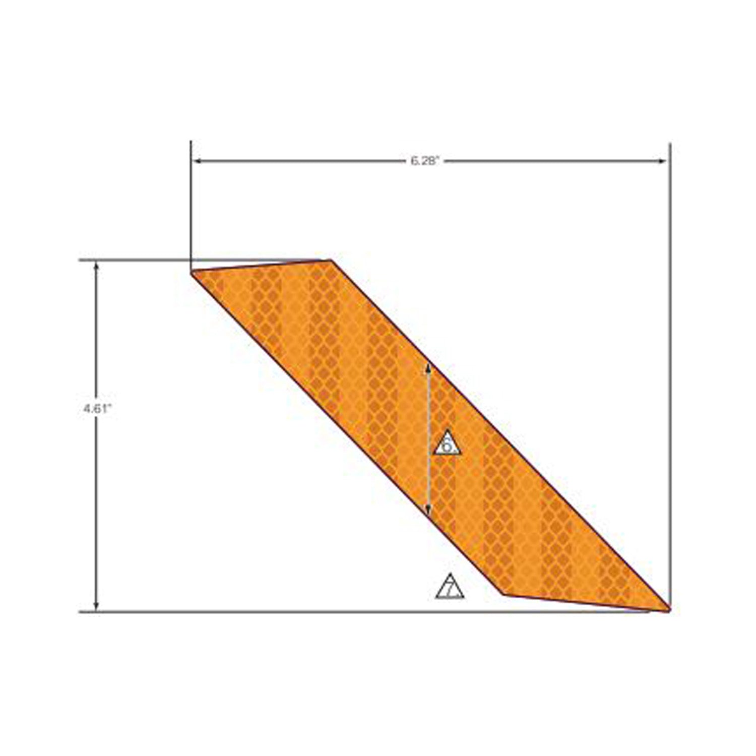Amber reflective decal with an elongated trapezoid shape and textured surface.