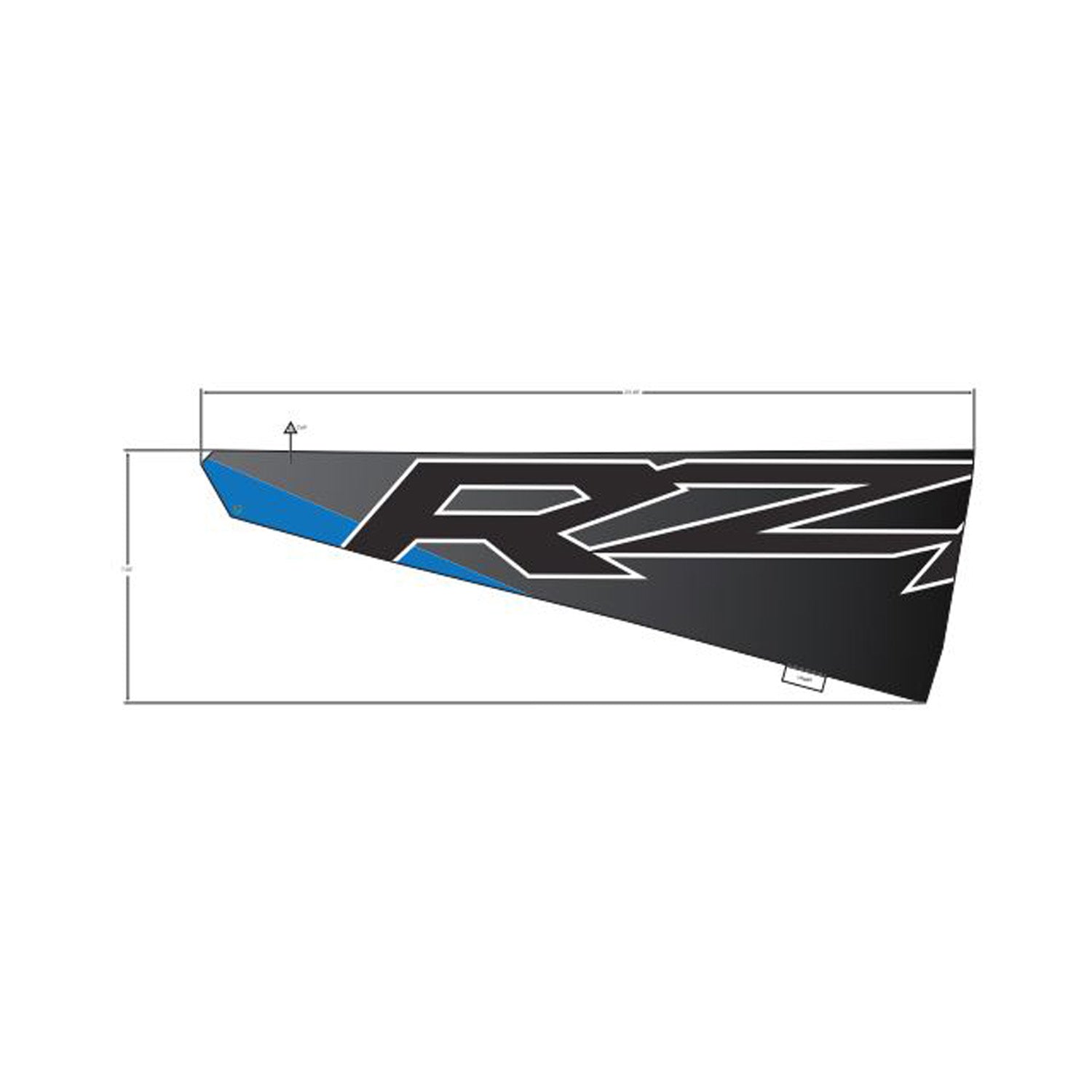 Black and blue angular Polaris RZR upper door decal with bold white lettering.