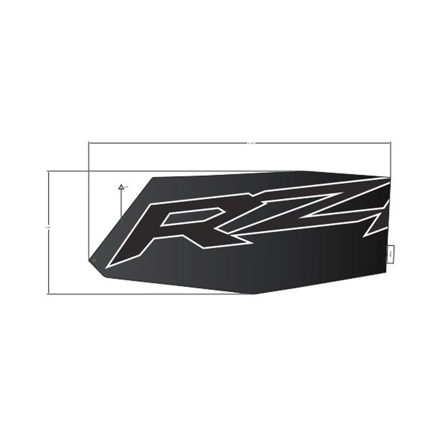 Black angular decal with bold white "RZR" lettering and sharp lines for left rear upper door.