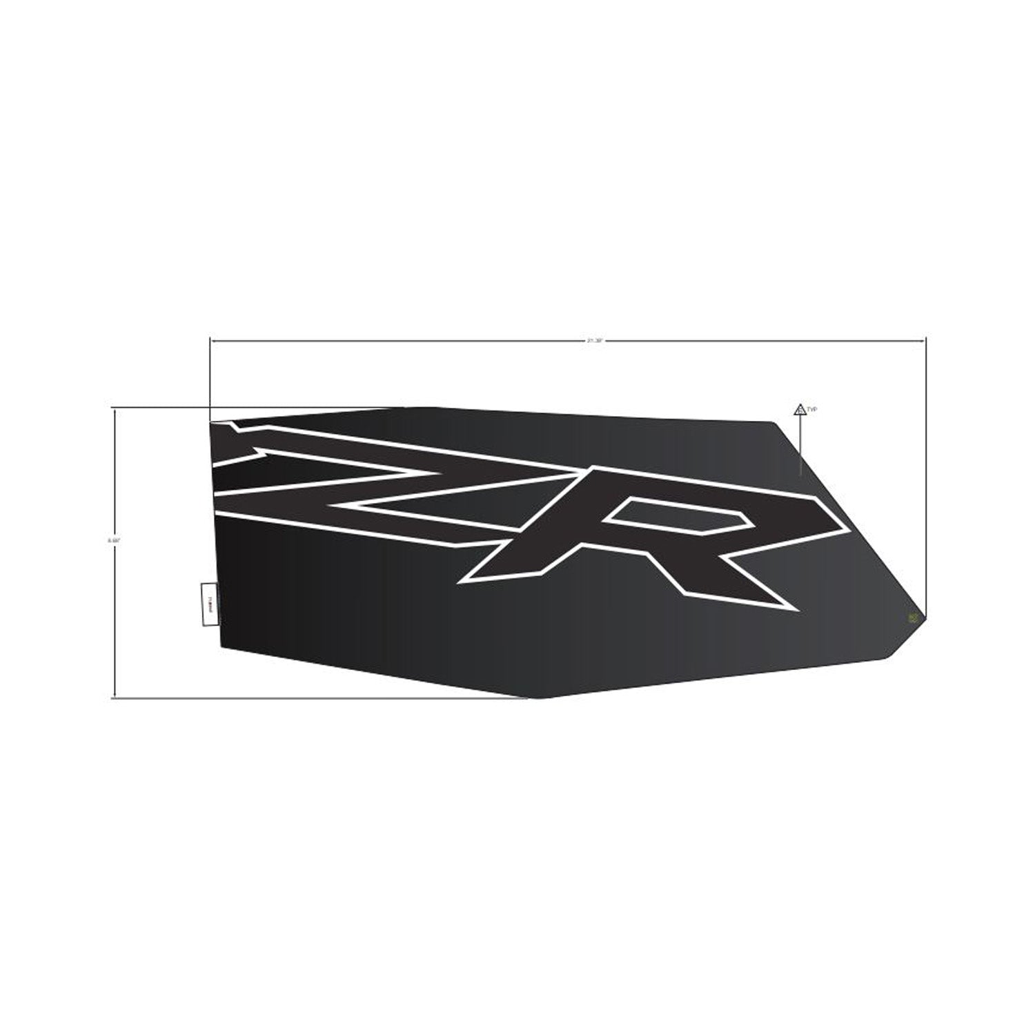 Black angular rear upper door decal with bold white "ZR" lettering and sharp edges.