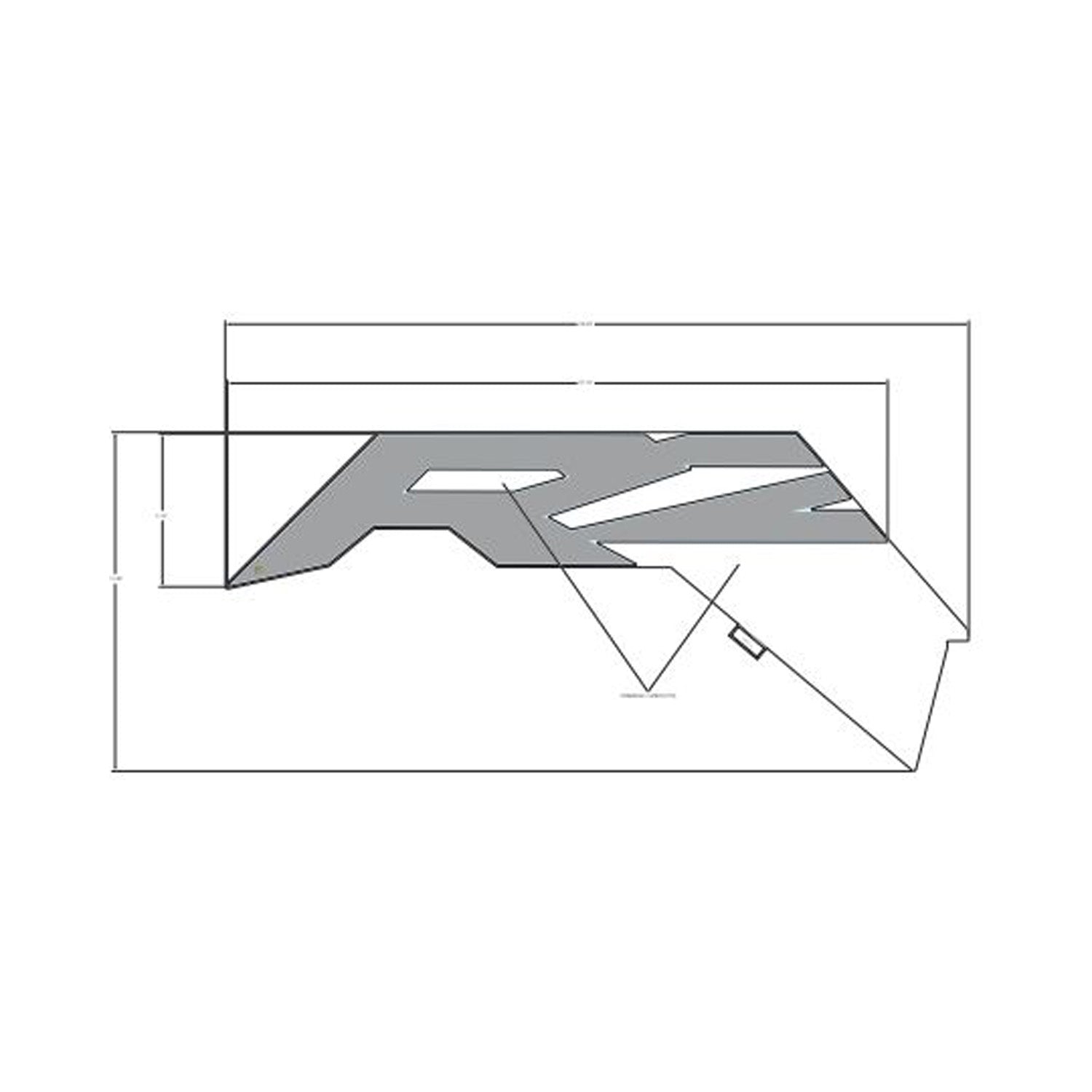 Gray angular rear door decal with stylized "RZR" lettering and sharp edges.