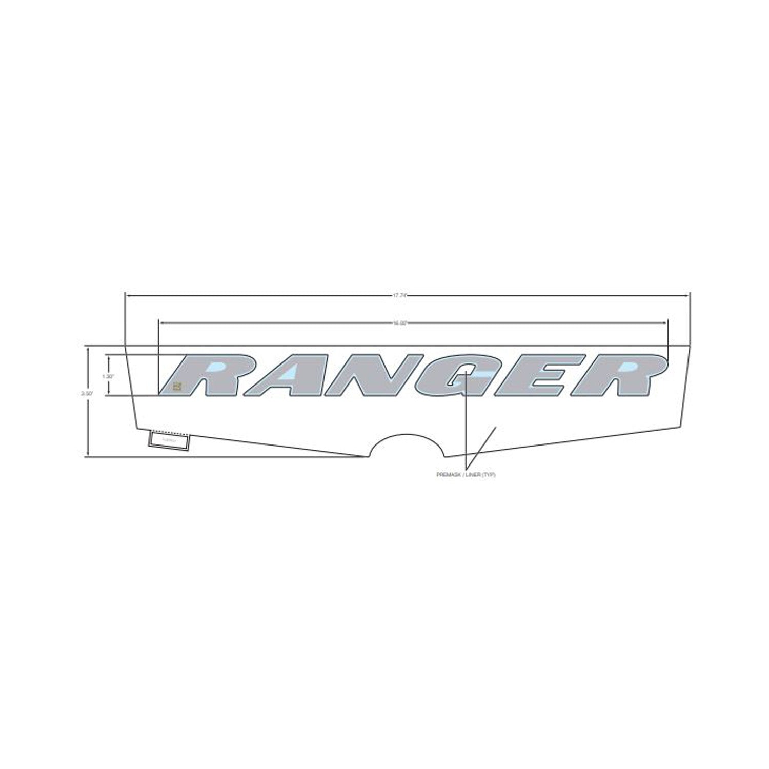 Silver and blue Polaris Ranger center hood decal with bold lettering and precise cutout shape.