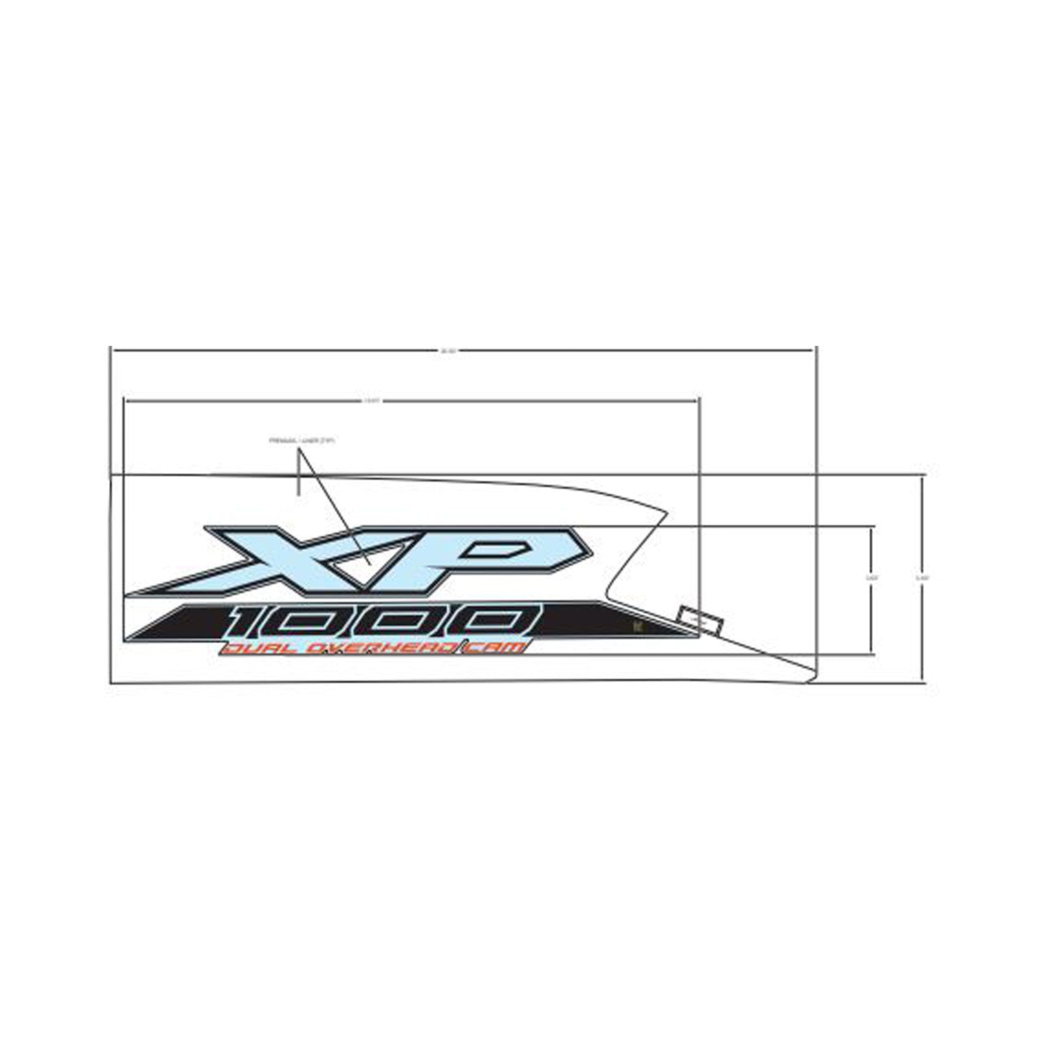Black, white, and blue XP 1000 right front fender decal with sharp angular design and Polaris branding.