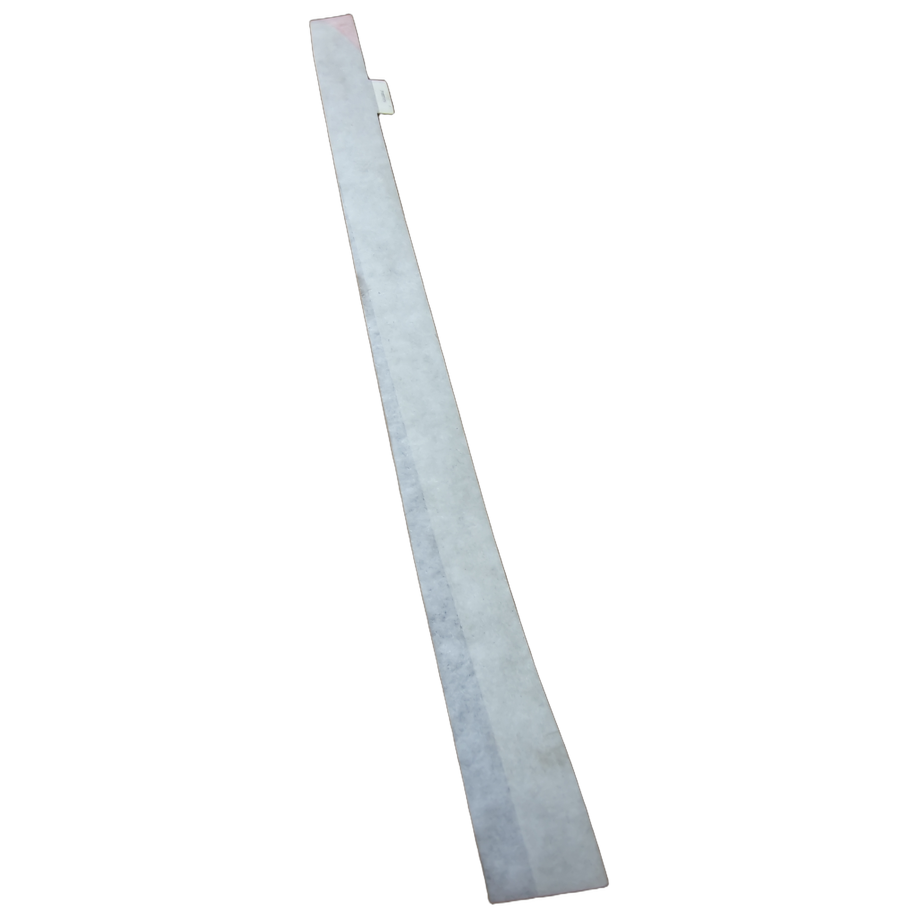 Gray elongated rectangular rear door decal with slightly tapered end and mounting tabs.