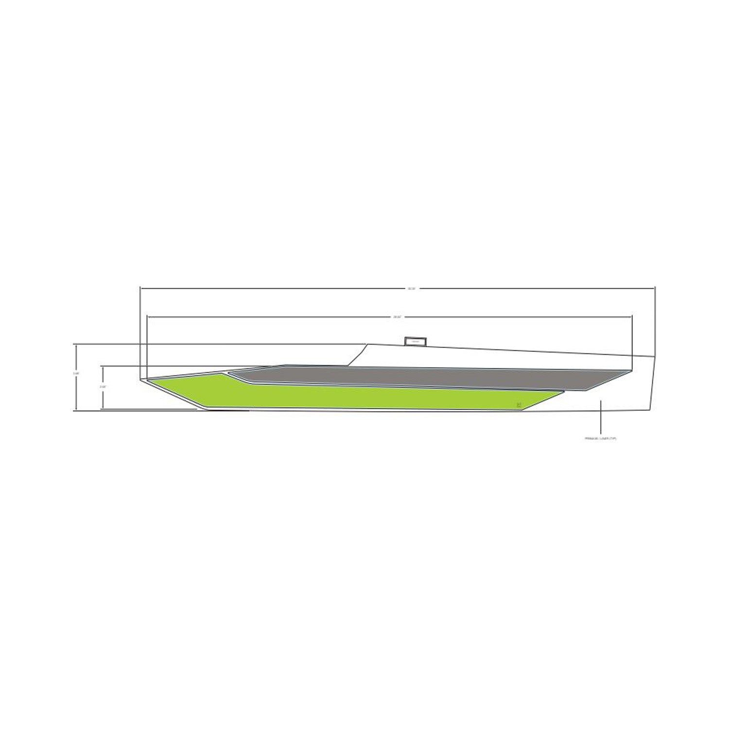Green and gray angular rear fender decal for Polaris UTV, lower left side, flat adhesive design.