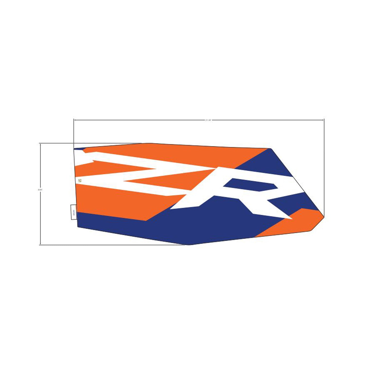 Orange, blue, and white angular rear door decal with bold "ZR" lettering.