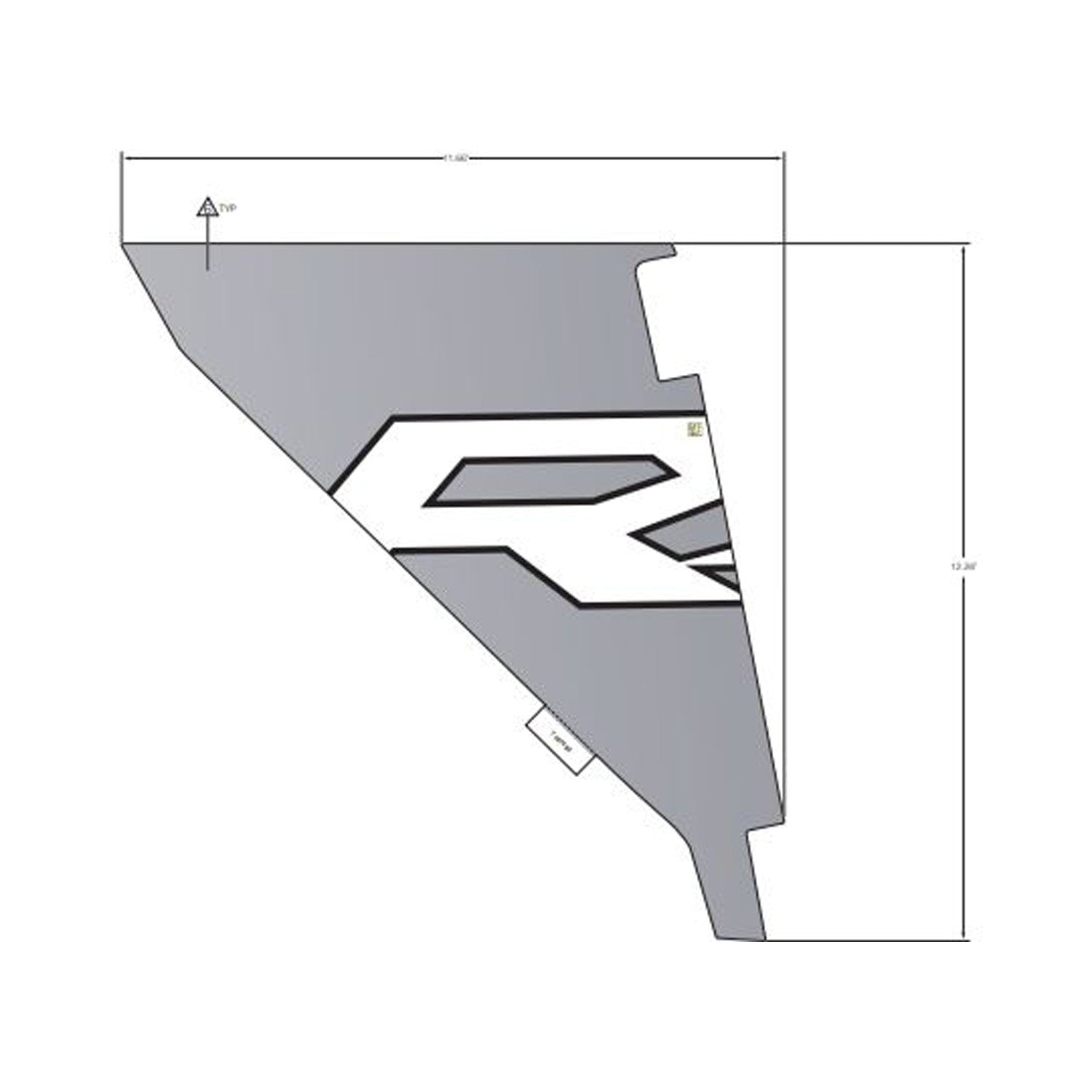 Gray right-side bolster cover decal with angular white and black "RZR" graphic design.