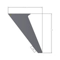 Gray triangular rear upper door decal with angular cutout and dimensions marked.
