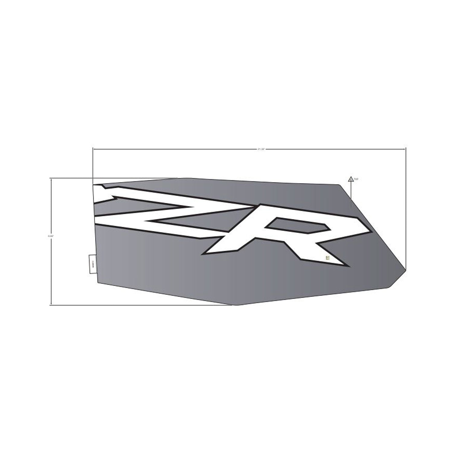 Gray angular rear upper door decal with large white stylized "ZR" lettering.