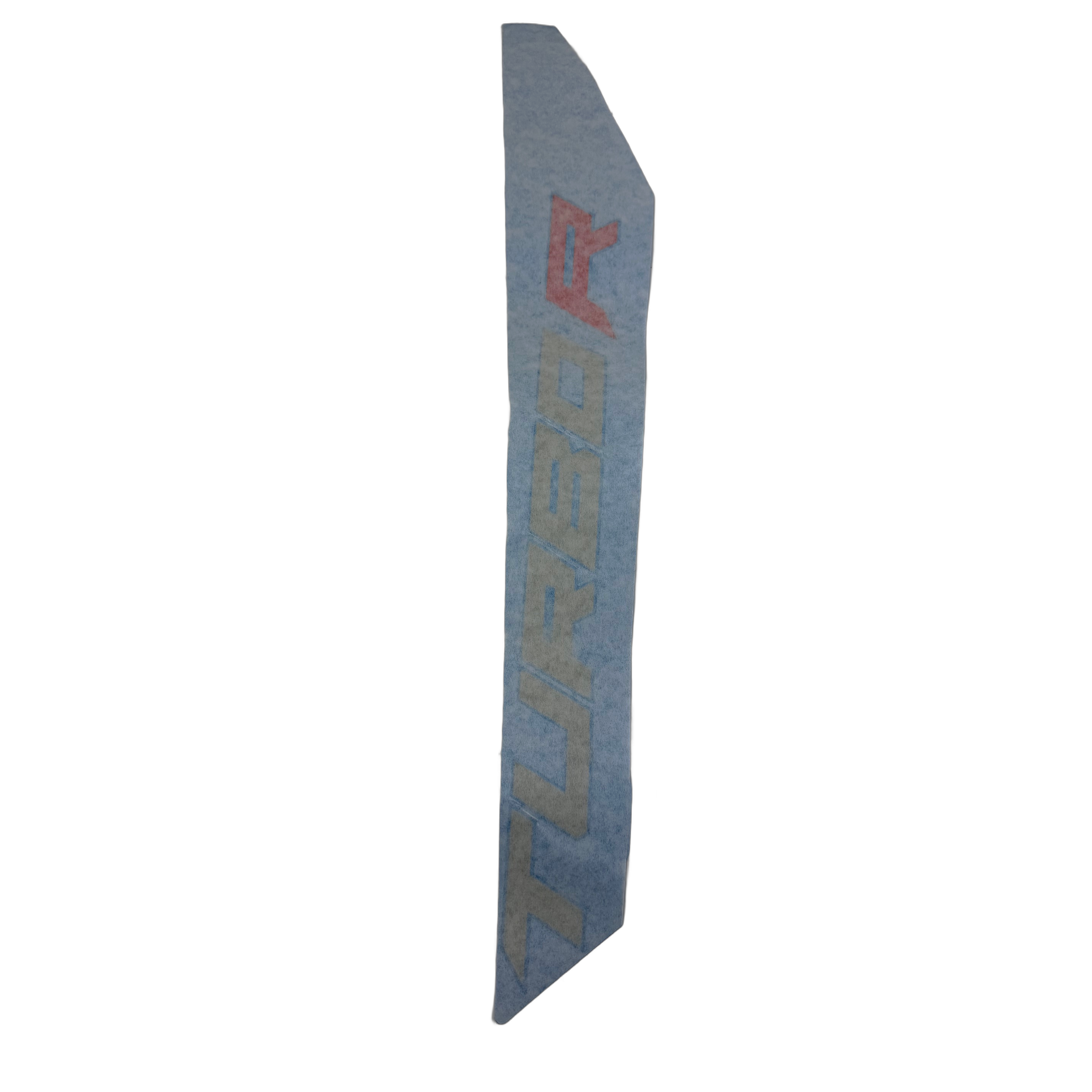 Blue-gray elongated rear fender decal with red "TURBO R" lettering for right side.