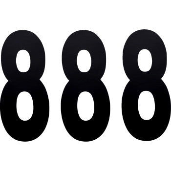 The image displays three FX Number 8 Black 8" by Factory Effex—large, bold vinyl adhesive numbers on a white background, perfect for quick number changes or basic numbering needs.