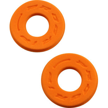 Two Handlebar Donuts Orange by Pro Grip, made of Lycra with circular cutouts and grooves, are shown on a white background. They cushion handlebars and help prevent blisters.
