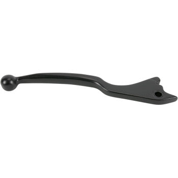 The Brake Lever Black by Parts Unlimited is a black metal alloy lever with a curved design, rounded end, and mounting hole—perfect as a replacement brake lever for your motorcycle.