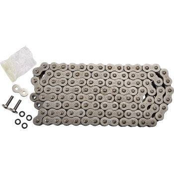 The 530 X1R Heavy Duty Drive Chain (112 Links) by JT Chains, including connecting links, O-rings, and a small plastic bag, is displayed coiled on a white background—ideal for power transfer or superbike use.