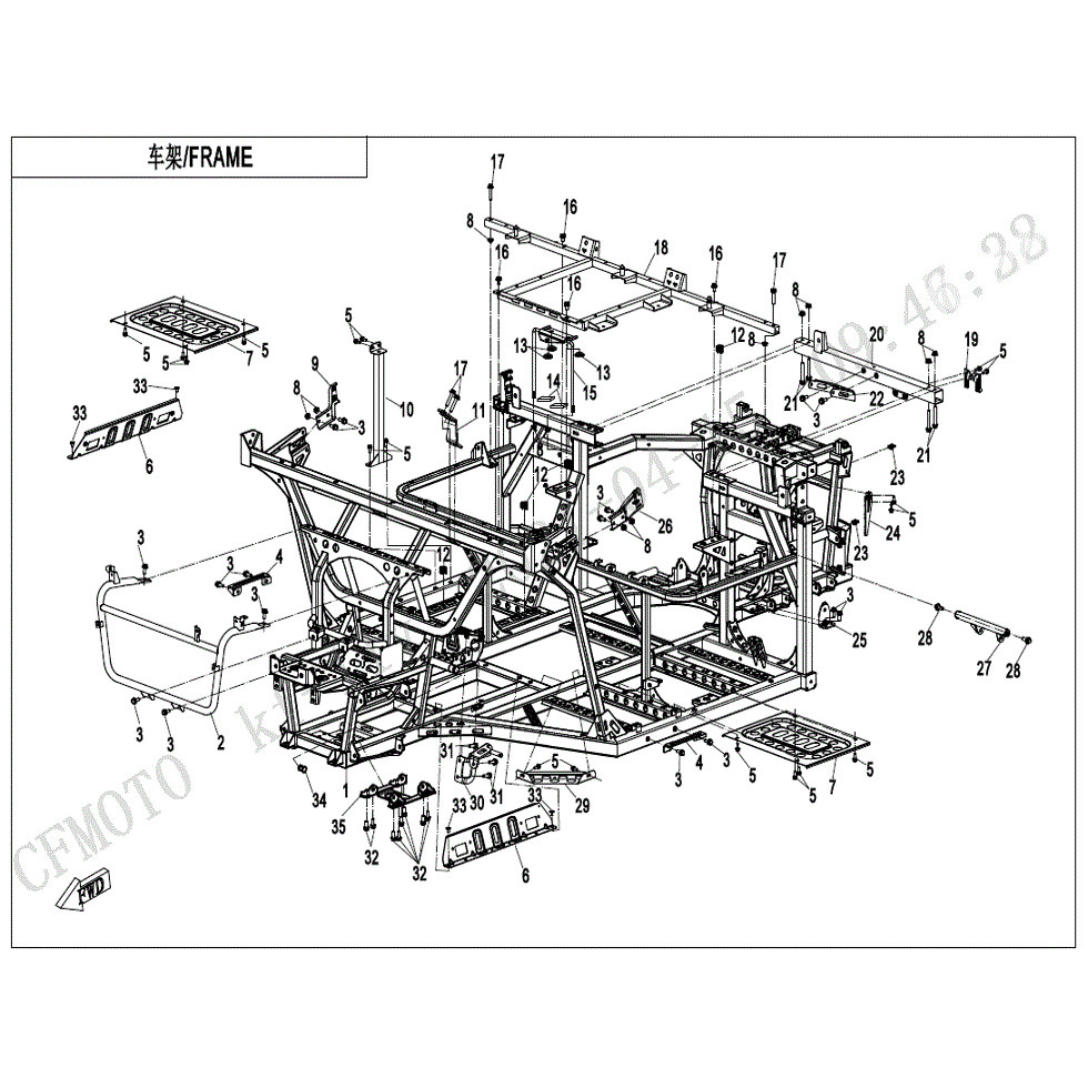 An Image of a Genuine CFMOTO Parts Schematic Diagram showing the schematic - FRAME - 2022 CFMOTO UFORCE 1000