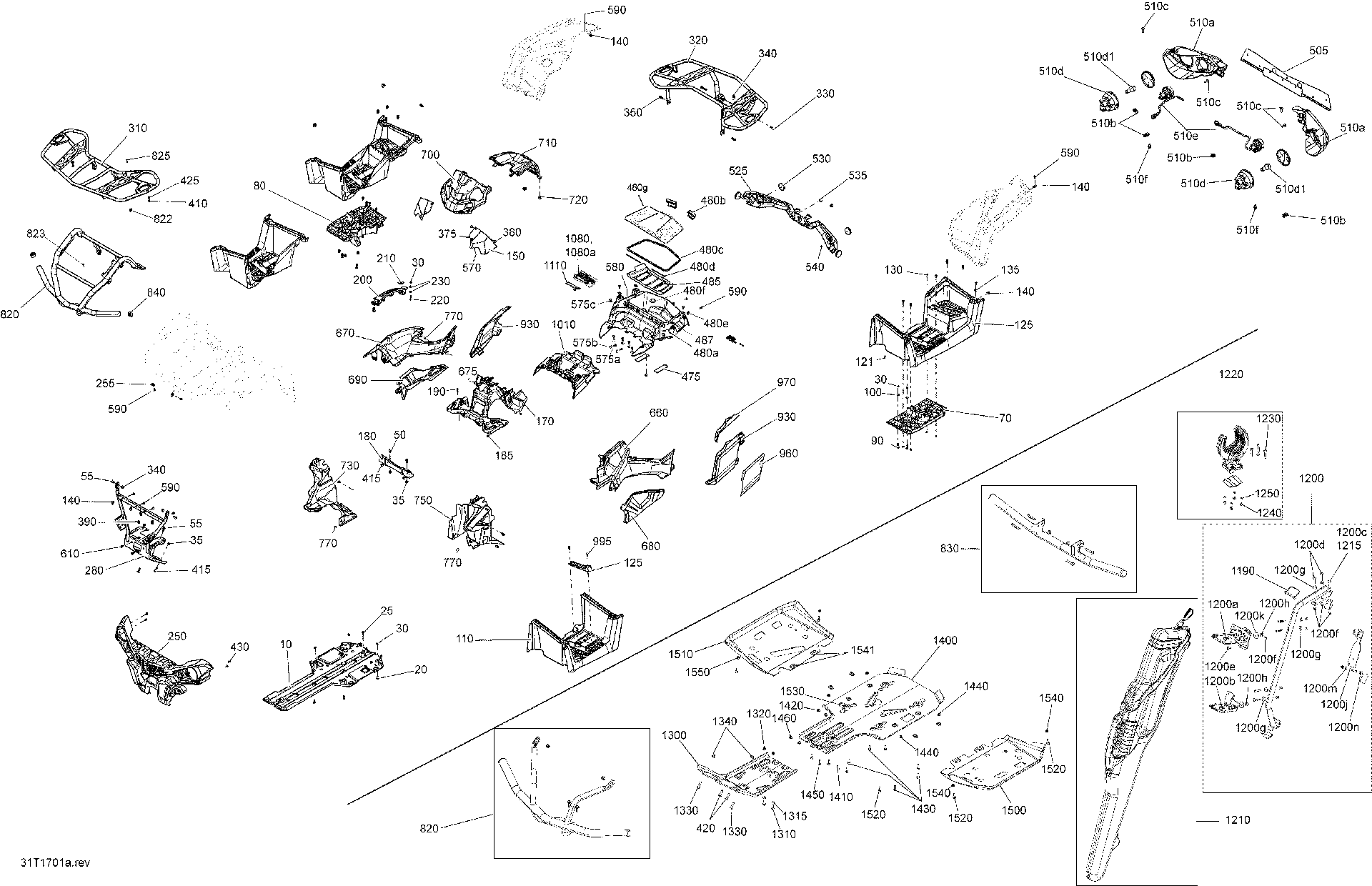 An Image of a Genuine Can-Am Parts Schematic Diagram showing the schematic - BODY AND ACCESSORIES - WITHOUT FENDERS ALL MODELS
