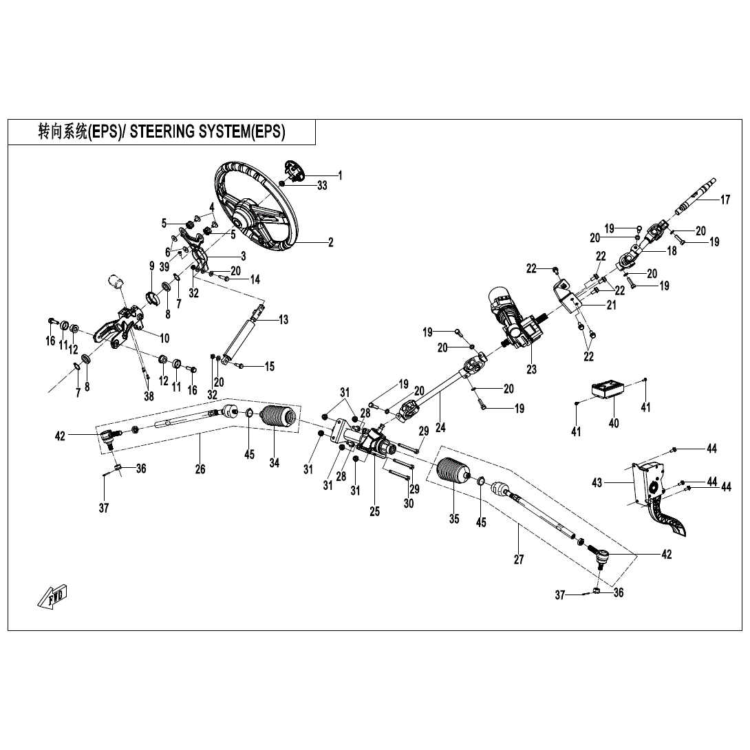 An Image of a Genuine CFMOTO Parts Schematic Diagram showing the schematic - STEERING SYSTEM - 2021 CFMOTO ZFORCE 950 Sport